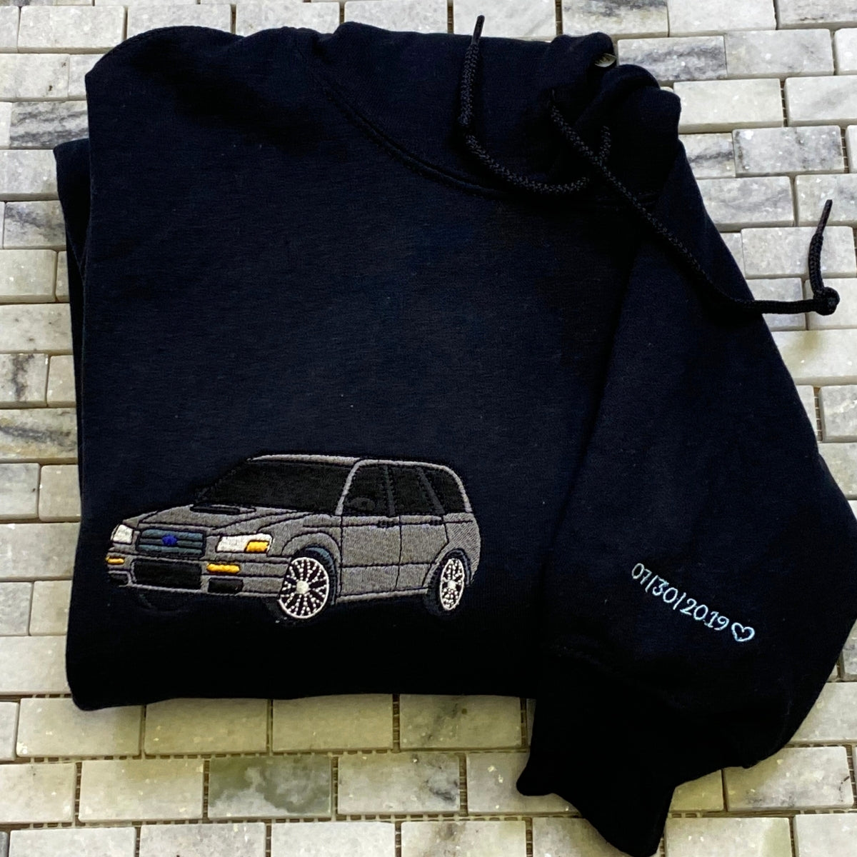 Classic Car Portrait Custom Embroidered Hoodie - Personalized Automotive Gift