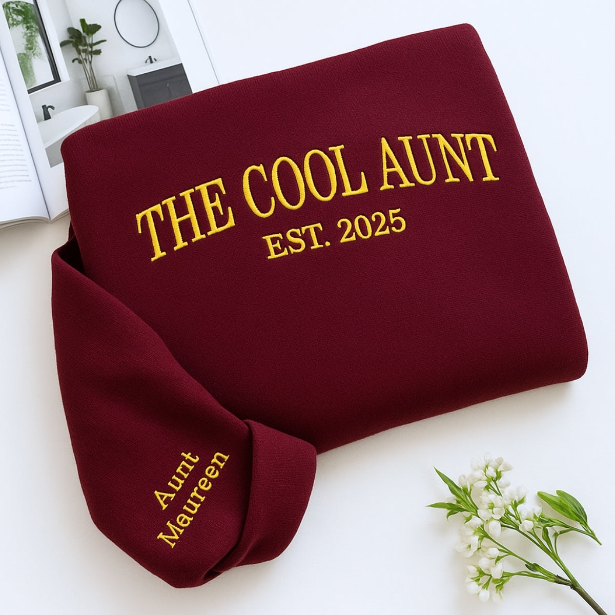 Cool Aunt Custom Embroidered Hoodie - Personalized Trendy Aunt Gift