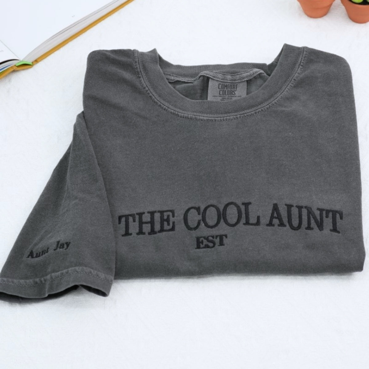 Cool Aunt Custom Embroidered T-Shirt - Personalized Auntie EST Gift
