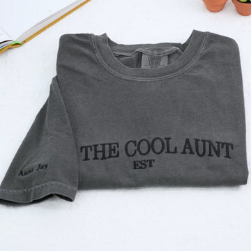 Cool Aunt Custom Embroidered T-Shirt - Personalized Auntie EST Gift