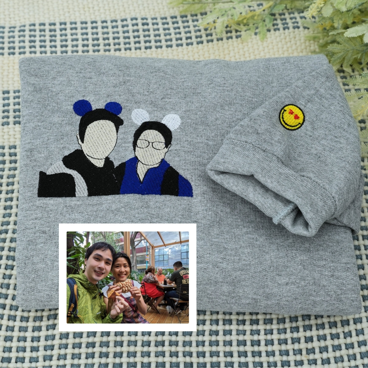 Couple Portrait Custom Embroidered Hoodie - Personalized Sweatshirt Love Gift