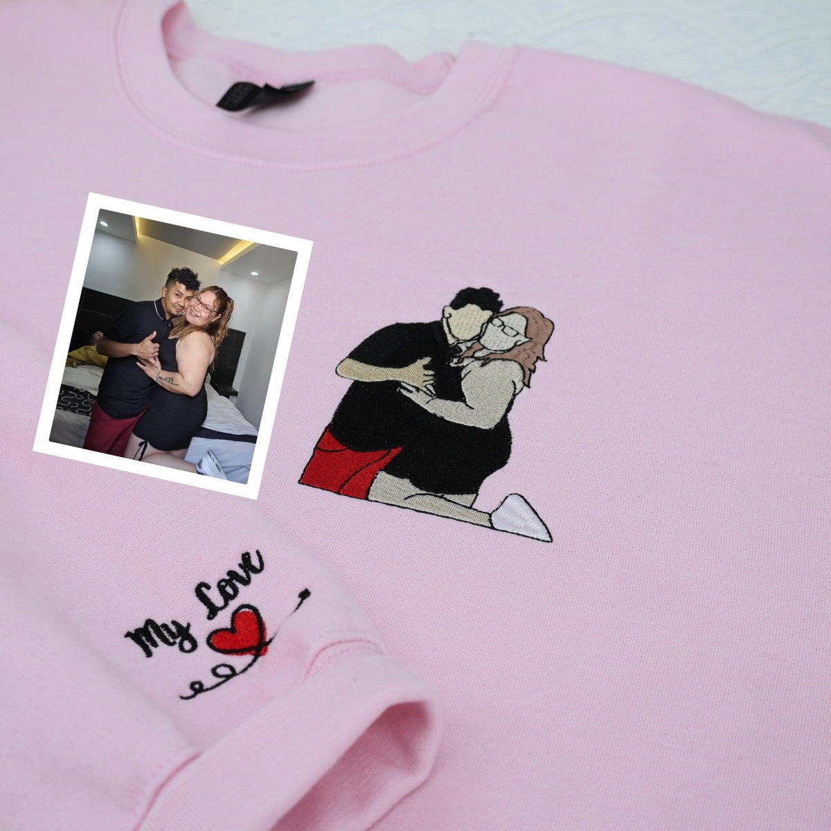 Couple Portrait Custom Embroidered Hoodie - Personalized Sweatshirt Love Gift