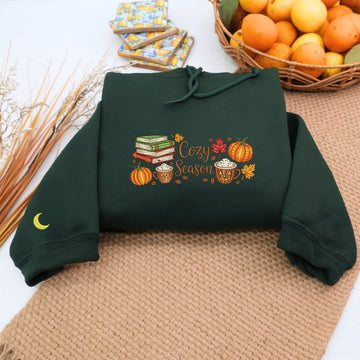 Cozy Season Book Lover Hoodies - Fall Reading Pumpkin Spice Embroidered Sweaters - Perfect Bookish Gift