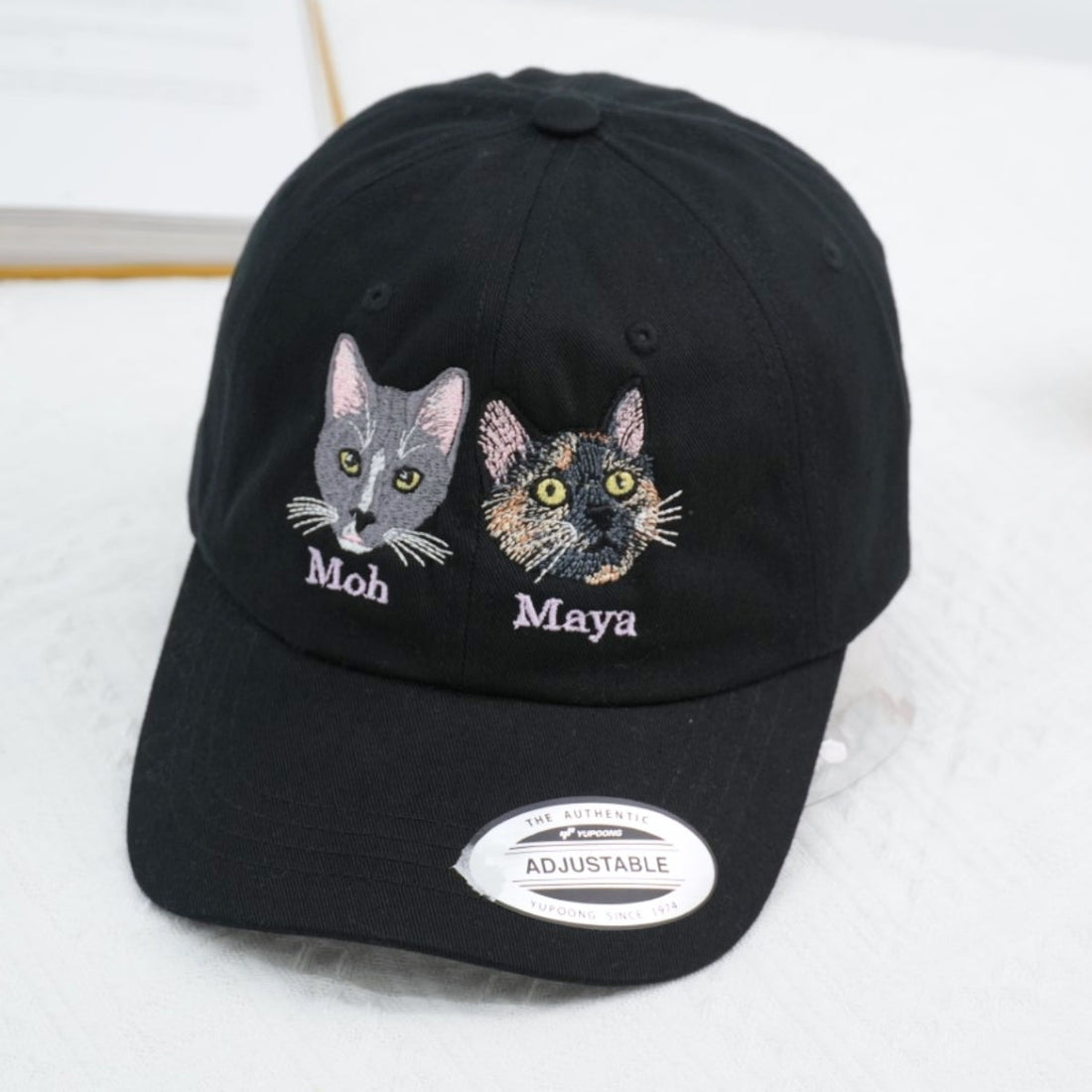 Custom Cat Portrait Embroidered Cap - Pet Parent Personalized Cat Names Accessory - Cat Mom Dad Gift