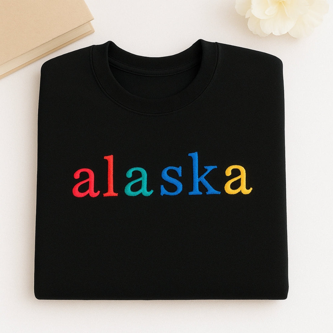 Custom Alaska State Embroidered Sweatshirt - Rainbow Letters Last Frontier Pride Gift