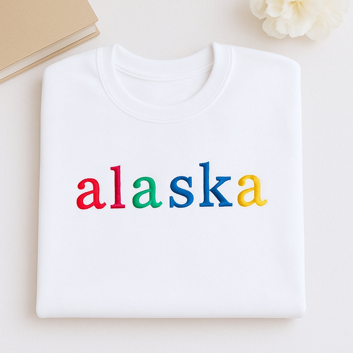Custom Alaska State Embroidered Sweatshirt - Rainbow Letters Last Frontier Pride Gift