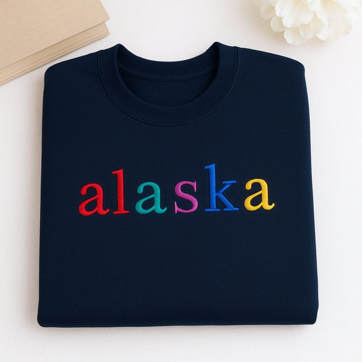 Custom Alaska State Embroidered Sweatshirt - Rainbow Letters Last Frontier Pride Gift