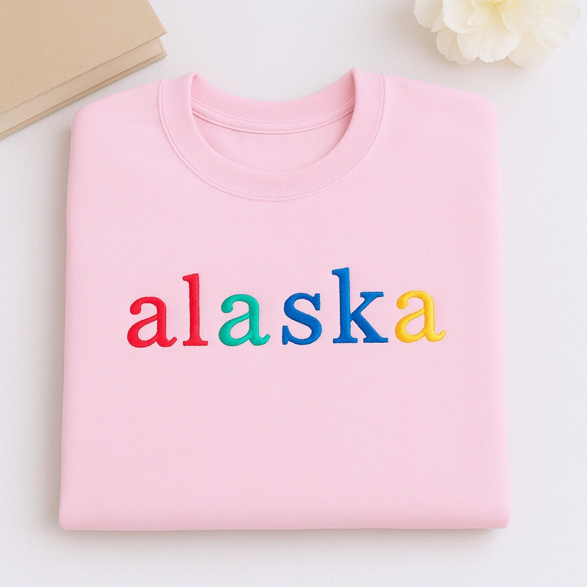 Custom Alaska State Embroidered Sweatshirt - Rainbow Letters Last Frontier Pride Gift