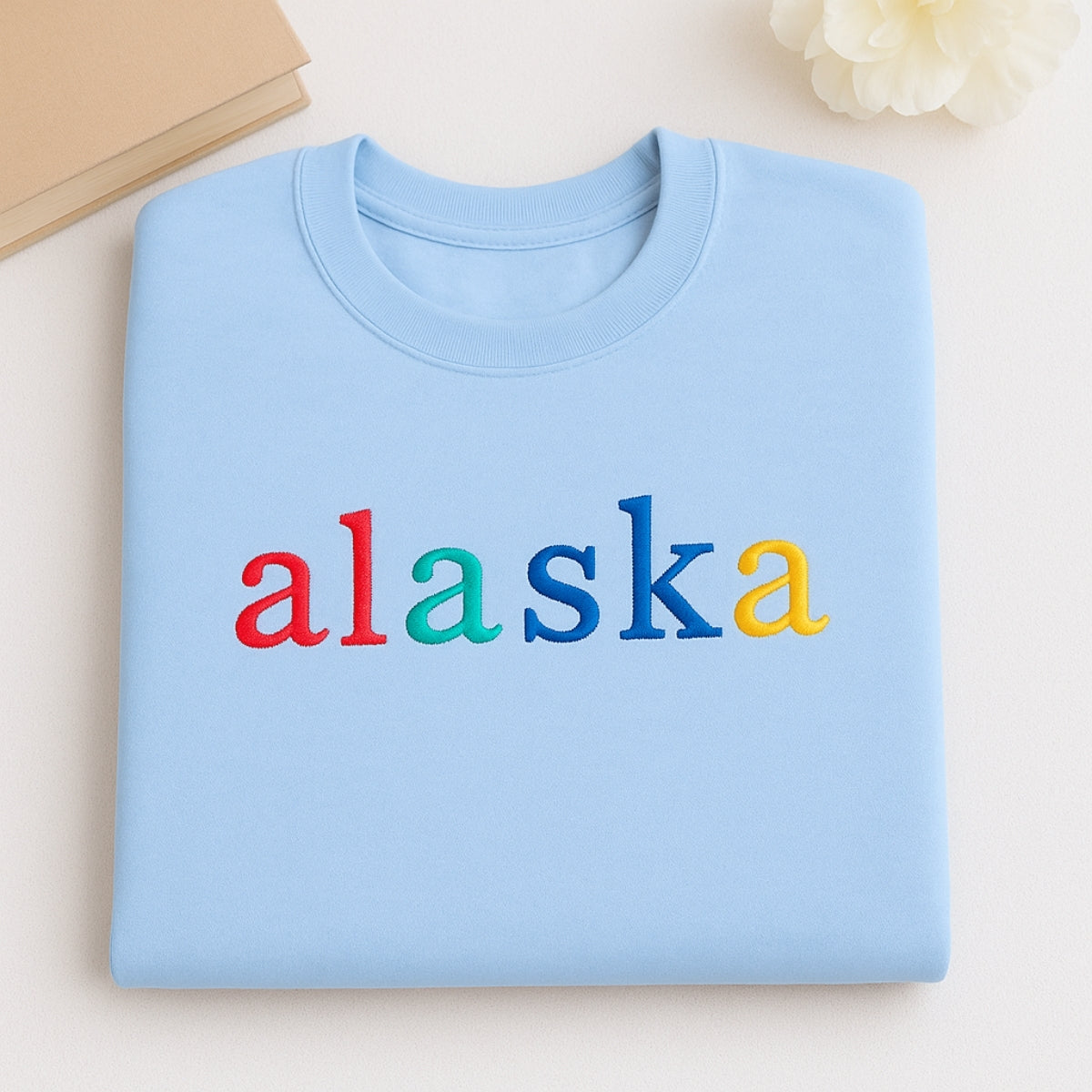 Custom Alaska State Embroidered Sweatshirt - Rainbow Letters Last Frontier Pride Gift
