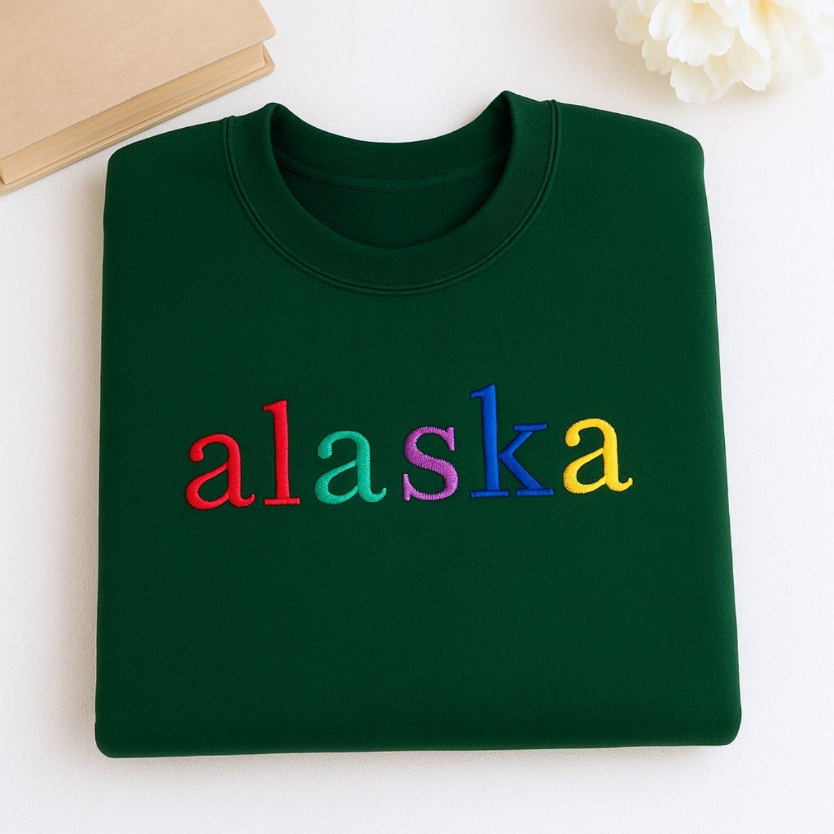 Custom Alaska State Embroidered Sweatshirt - Rainbow Letters Last Frontier Pride Gift