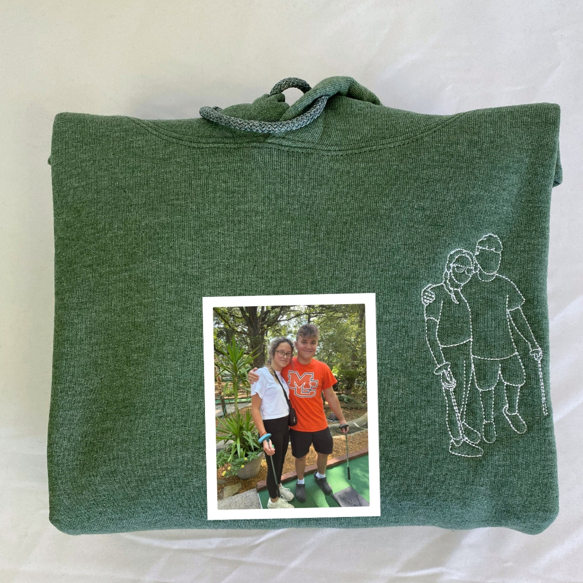 Anniversary Date Custom Embroidered Hoodie - Couple Portrait Roman Numeral Gift