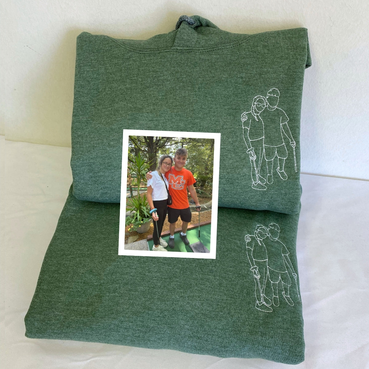 Anniversary Date Custom Embroidered Hoodie - Couple Portrait Roman Numeral Gift