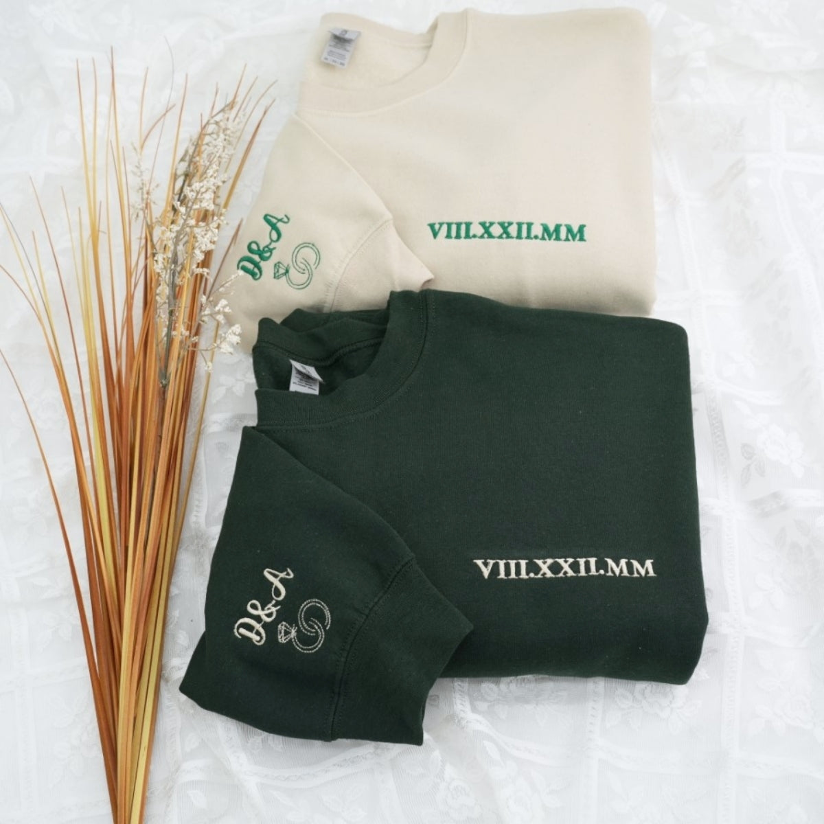 Anniversary Date Custom Embroidered Sweatshirt - Personalized Roman Numeral Couple Gift