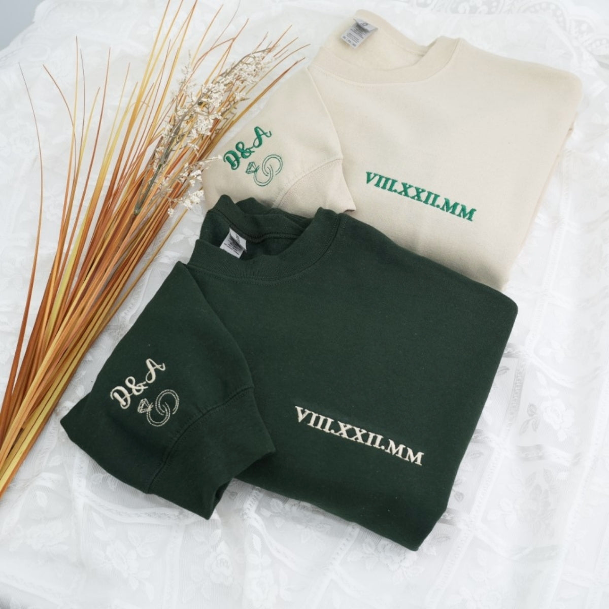 Anniversary Date Custom Embroidered Sweatshirt - Personalized Roman Numeral Couple Gift