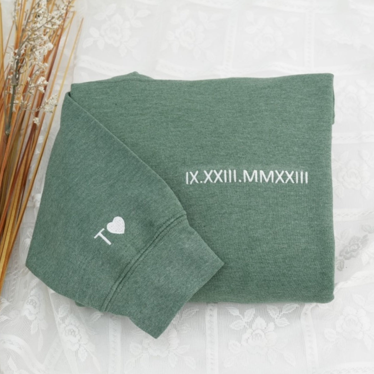 Anniversary Date Custom Embroidered Sweatshirt - Personalized Roman Numeral Couple Gift