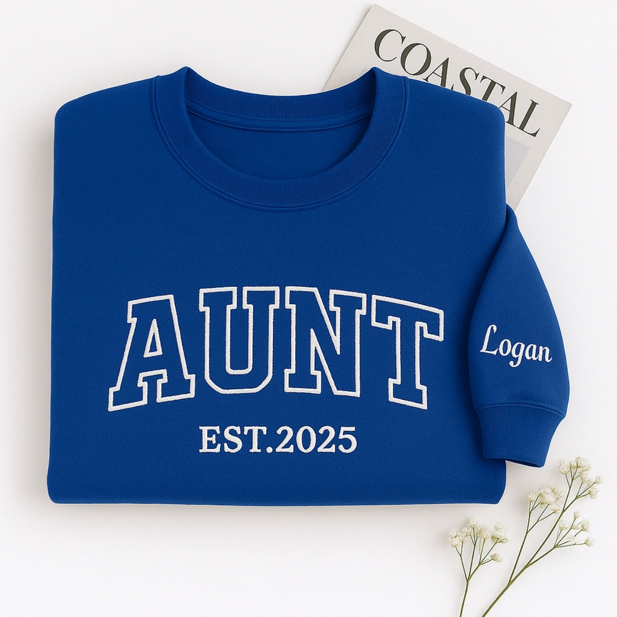 Custom Aunt Embroidered Sweatshirt - Varsity EST Year Hoodie - Personalized New Aunt Gift