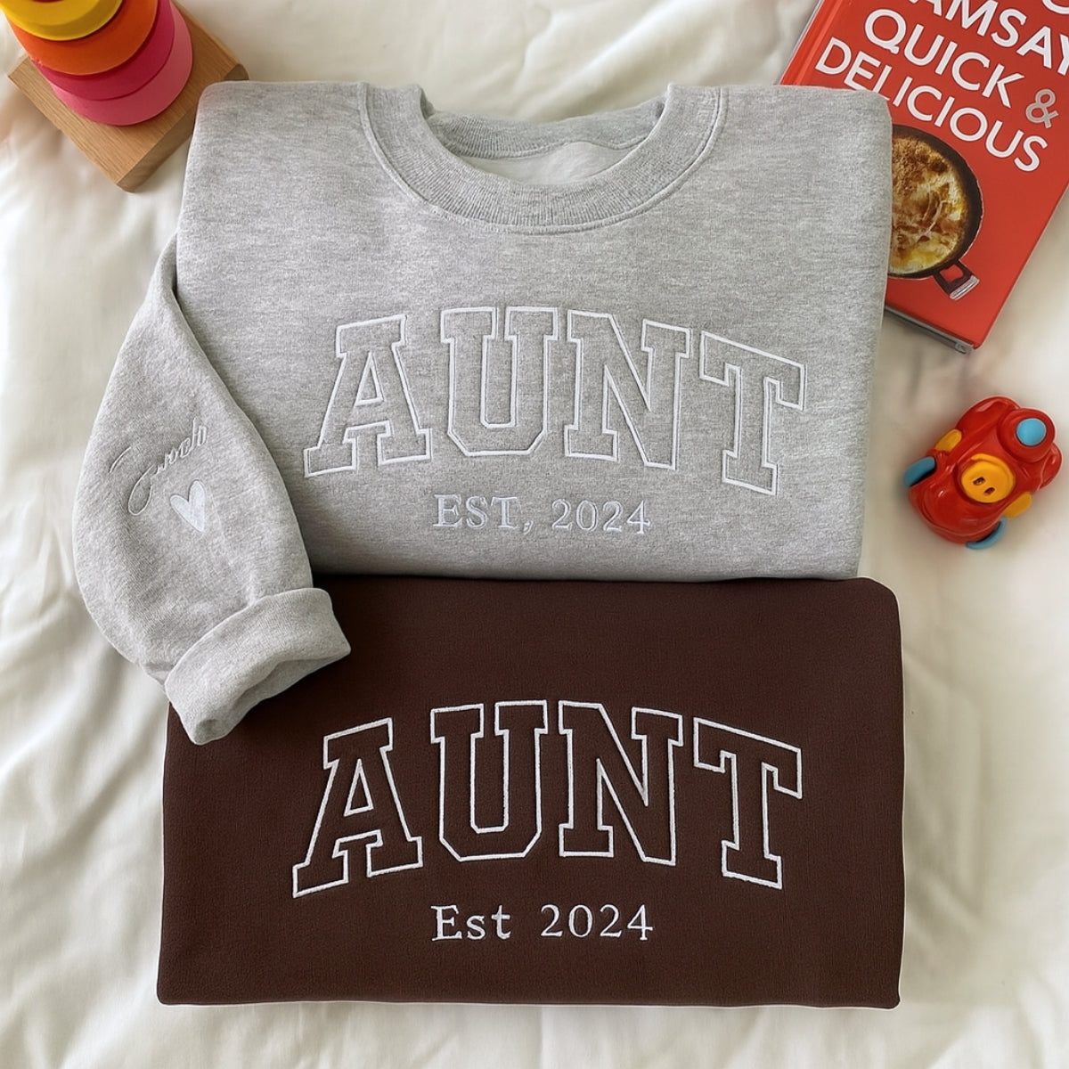 Custom Aunt Embroidered Sweatshirt - Varsity EST Year Hoodie - Personalized New Aunt Gift