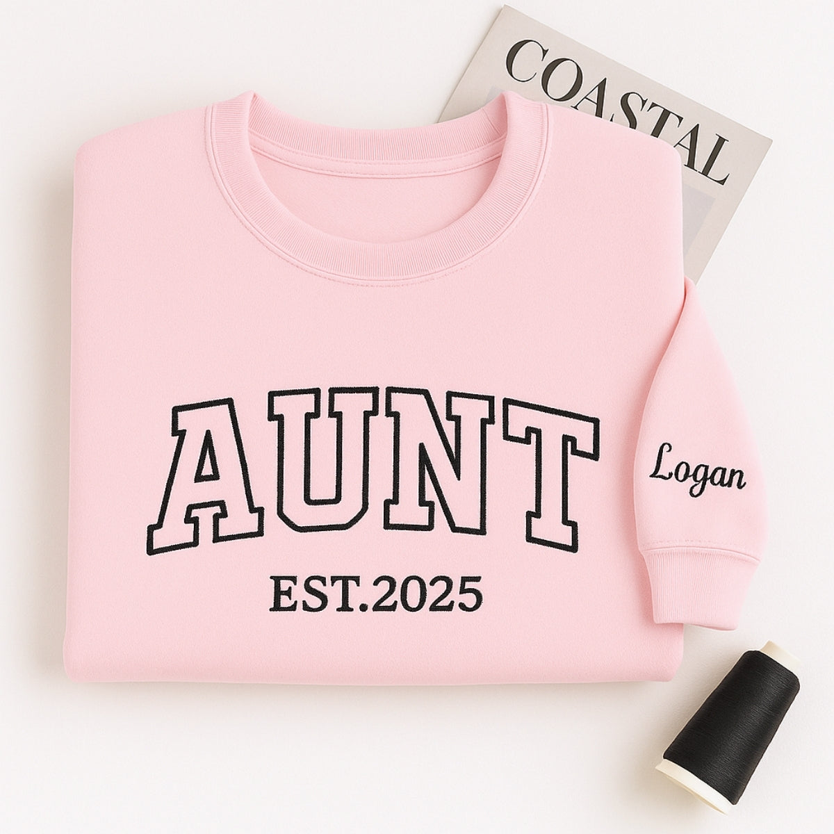 Custom Aunt Embroidered Sweatshirt - Varsity EST Year Hoodie - Personalized New Aunt Gift