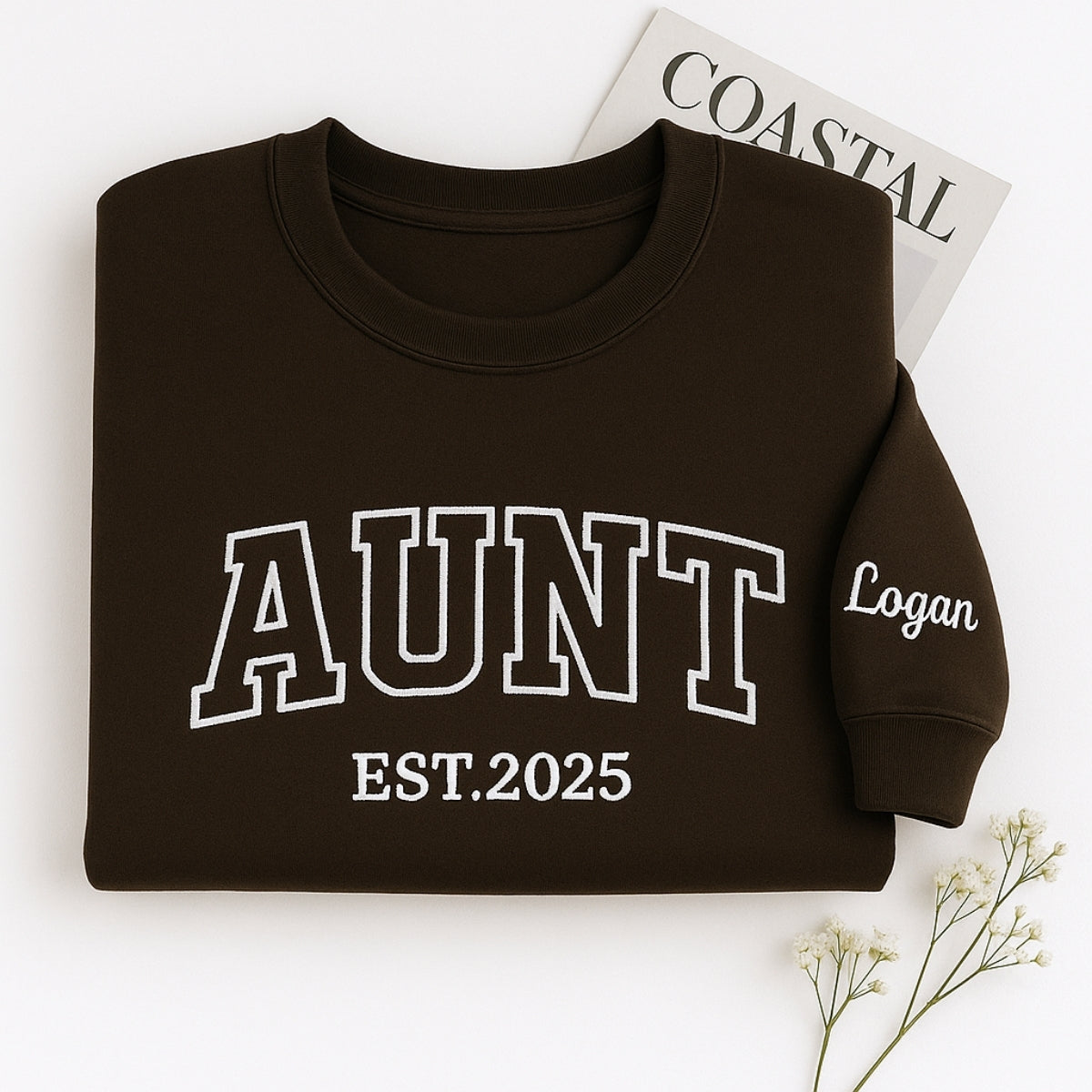 Custom Aunt Embroidered Sweatshirt - Varsity EST Year Hoodie - Personalized New Aunt Gift