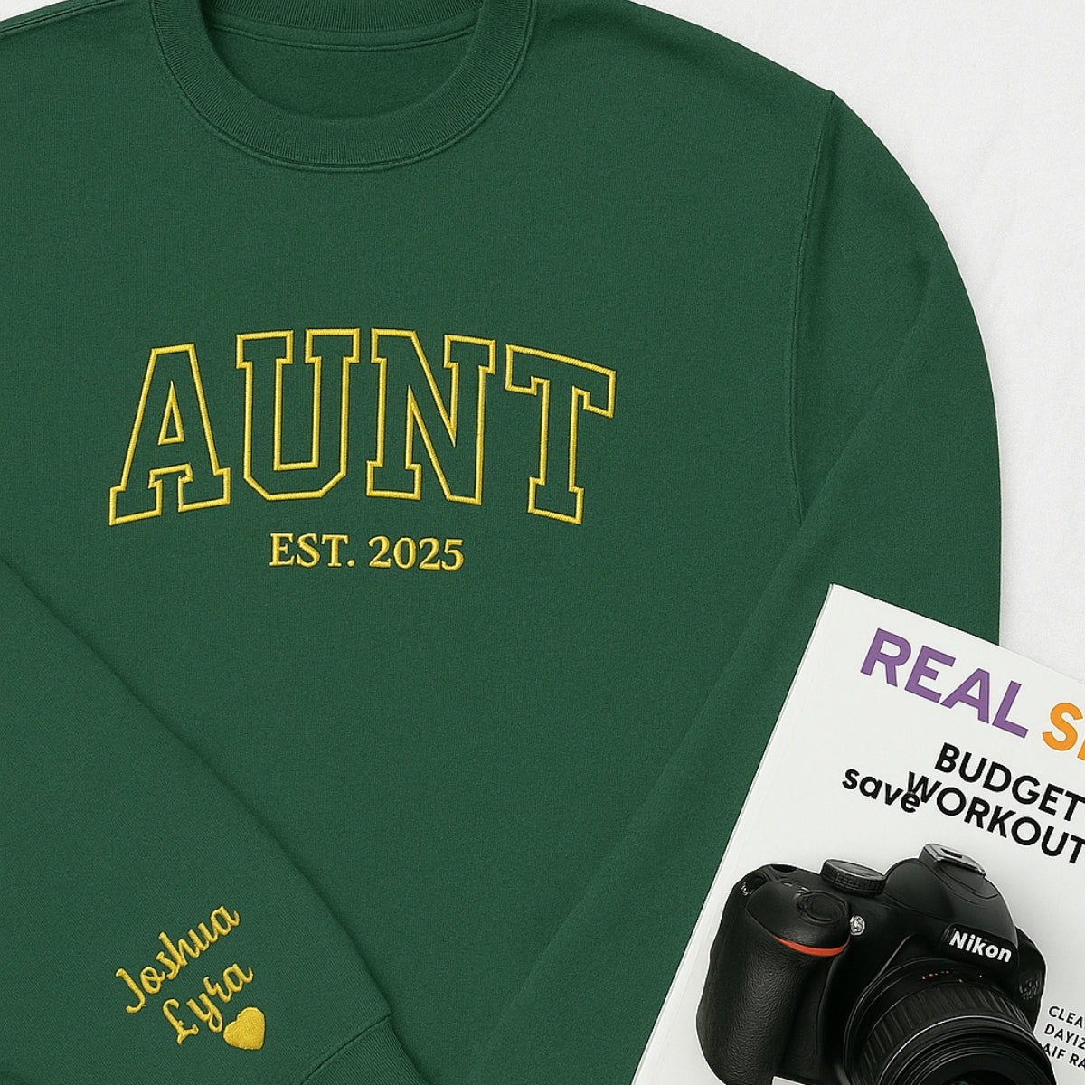 Custom Aunt Embroidered Sweatshirt - Varsity EST Year Hoodie - Personalized New Aunt Gift