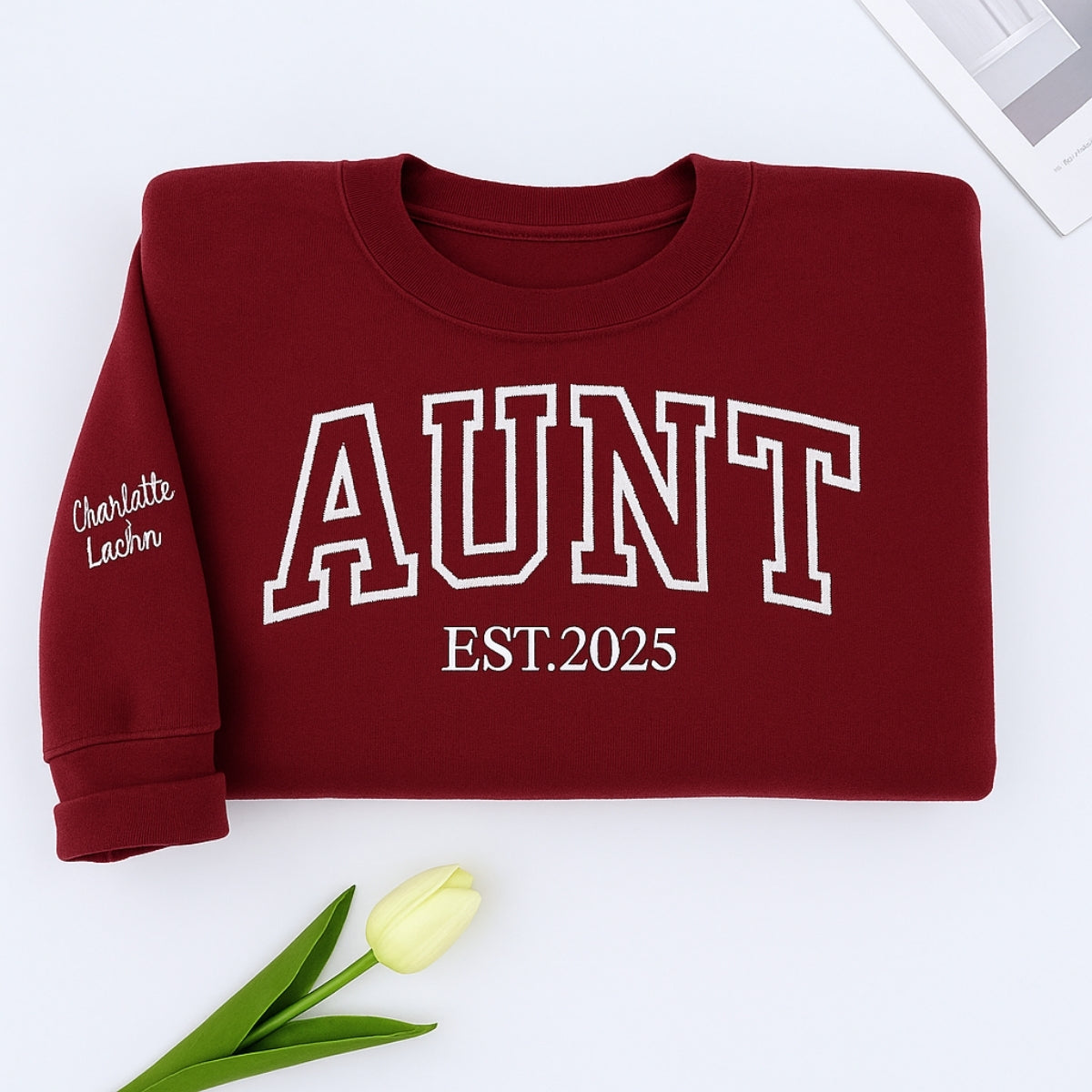 Custom Aunt Embroidered Sweatshirt - Varsity Style Auntie Hoodie - Personalized New Aunt Gift