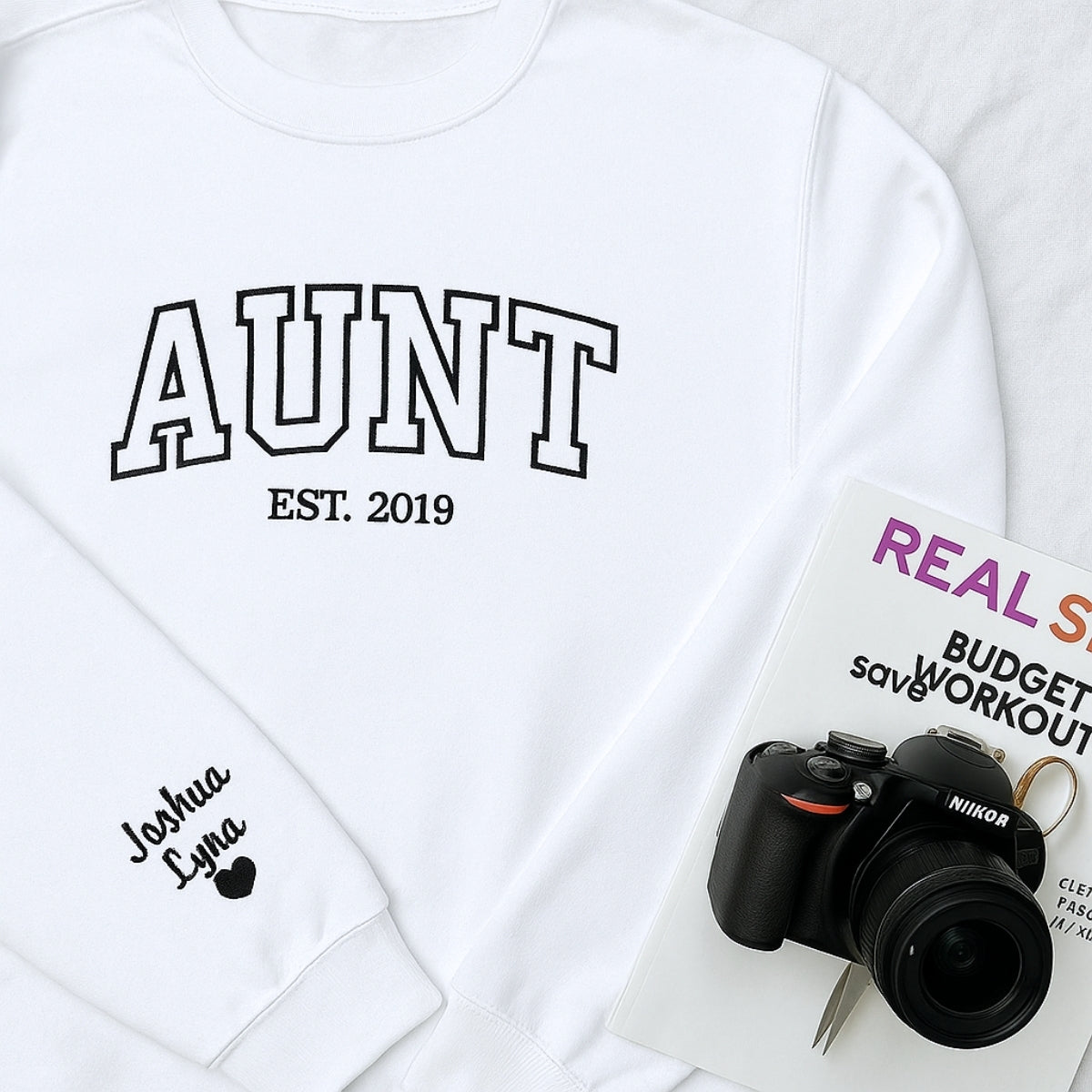Custom Aunt Embroidered Sweatshirt - Varsity Style Auntie Hoodie - Personalized New Aunt Gift