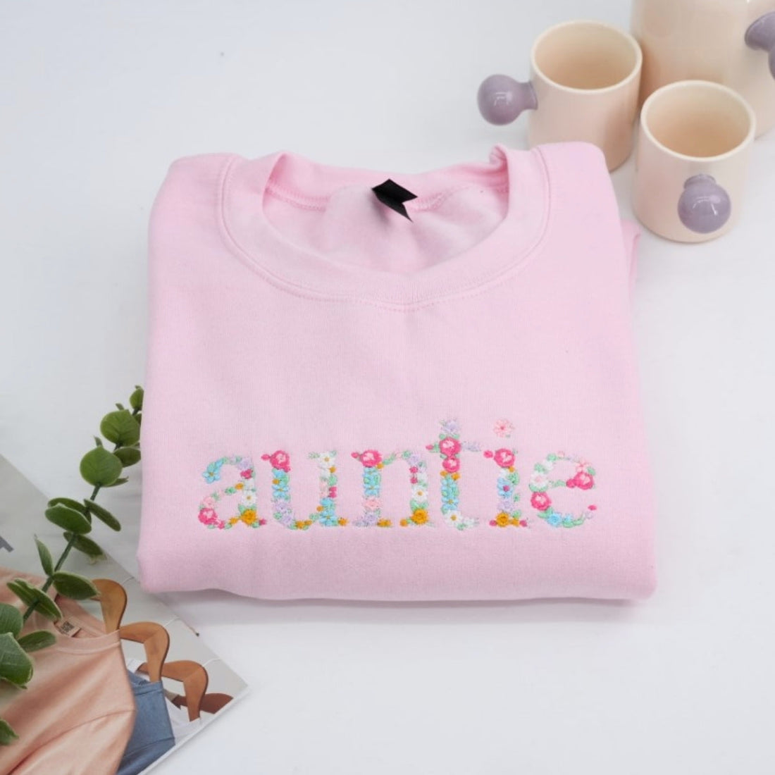 Custom Auntie Floral Embroidered Sweatshirt - Aunt Flower Letter Design Gift