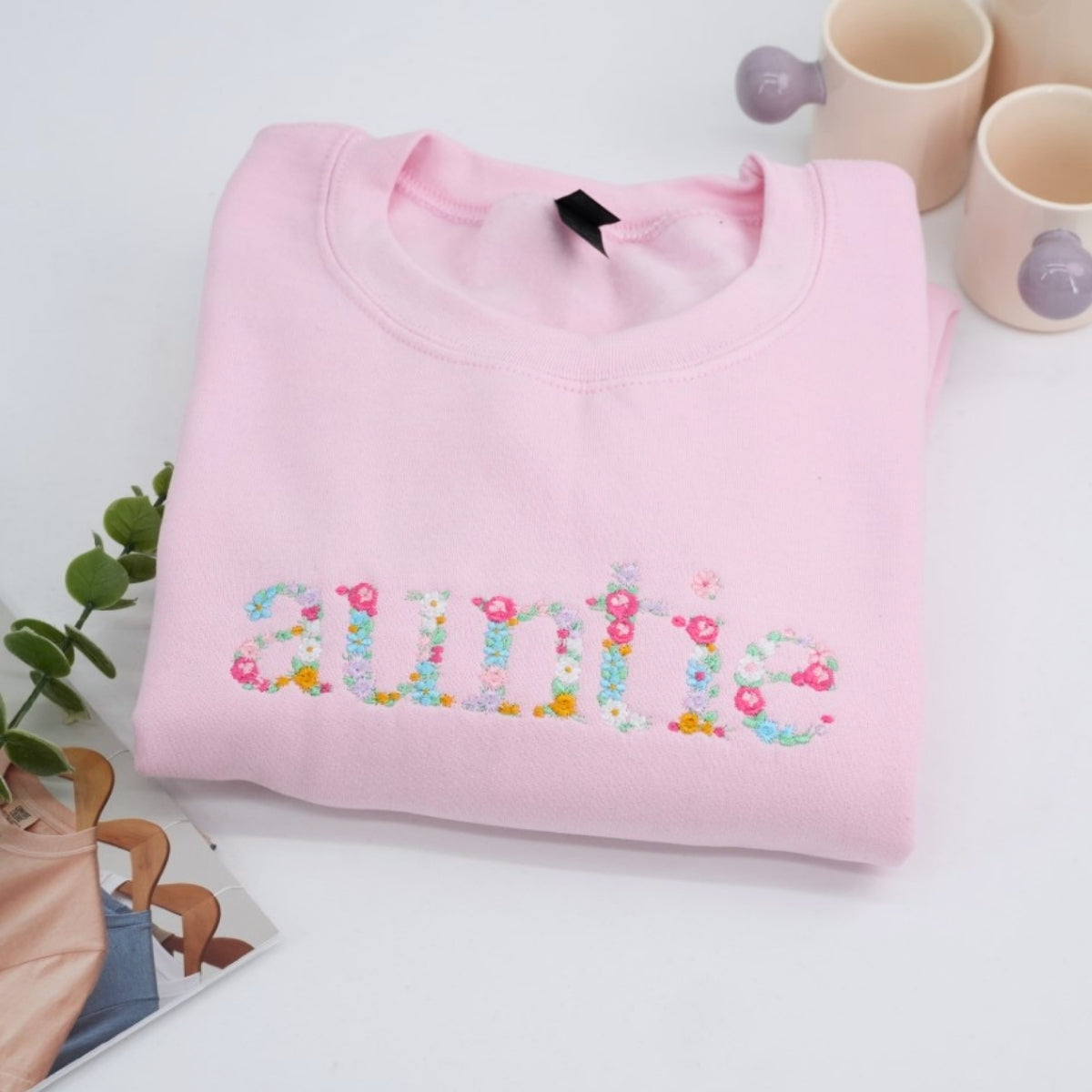 Custom Auntie Floral Embroidered Sweatshirt - Aunt Flower Letter Design Gift