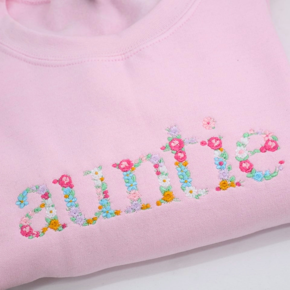 Custom Auntie Floral Embroidered Sweatshirt - Aunt Flower Letter Design Gift