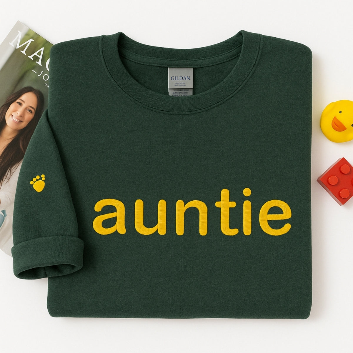 Custom Auntie Embroidered Sweatshirt - Aunt Hoodie with Baby Footprint - New Aunt Gift