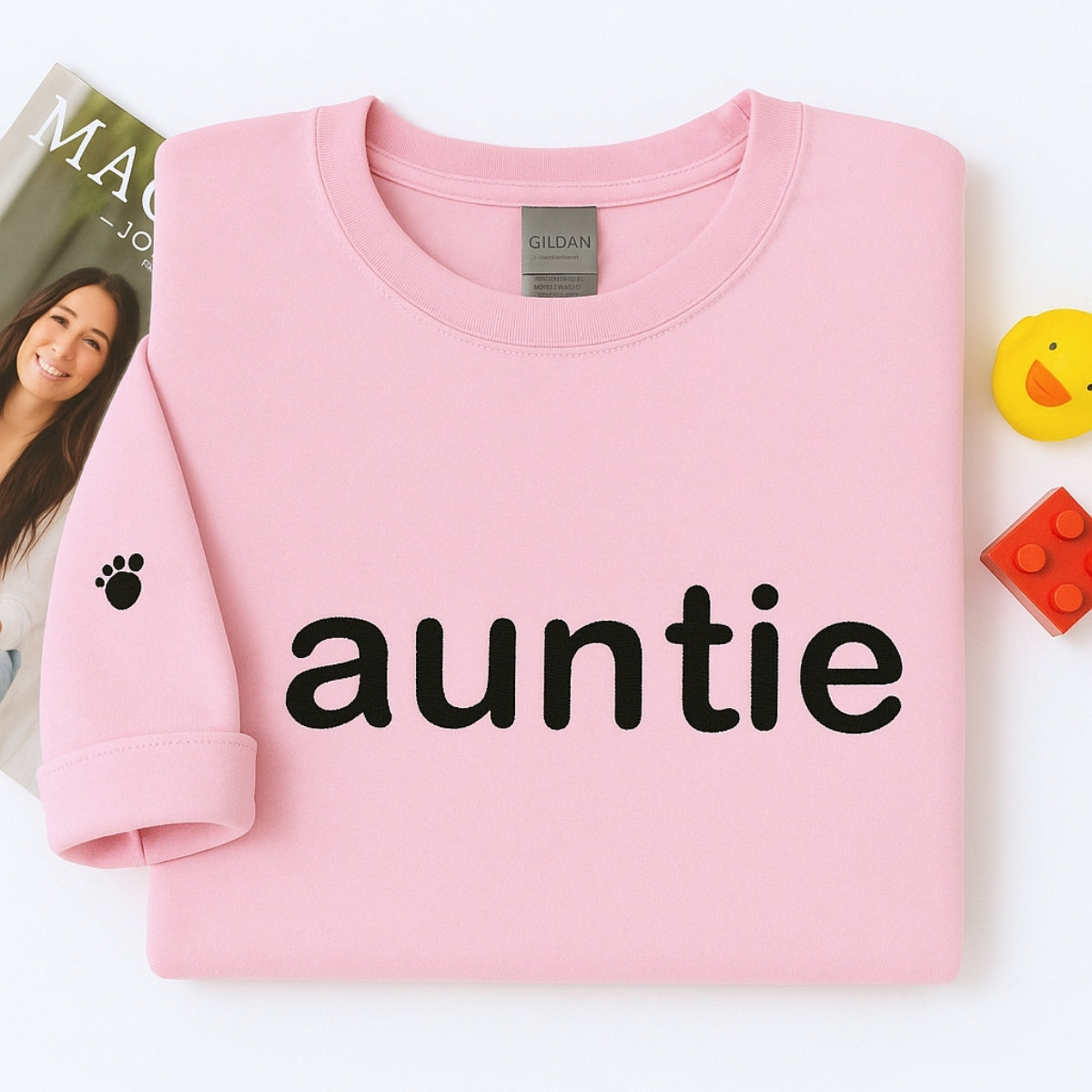 Custom Auntie Embroidered Sweatshirt - Aunt Hoodie with Baby Footprint - New Aunt Gift