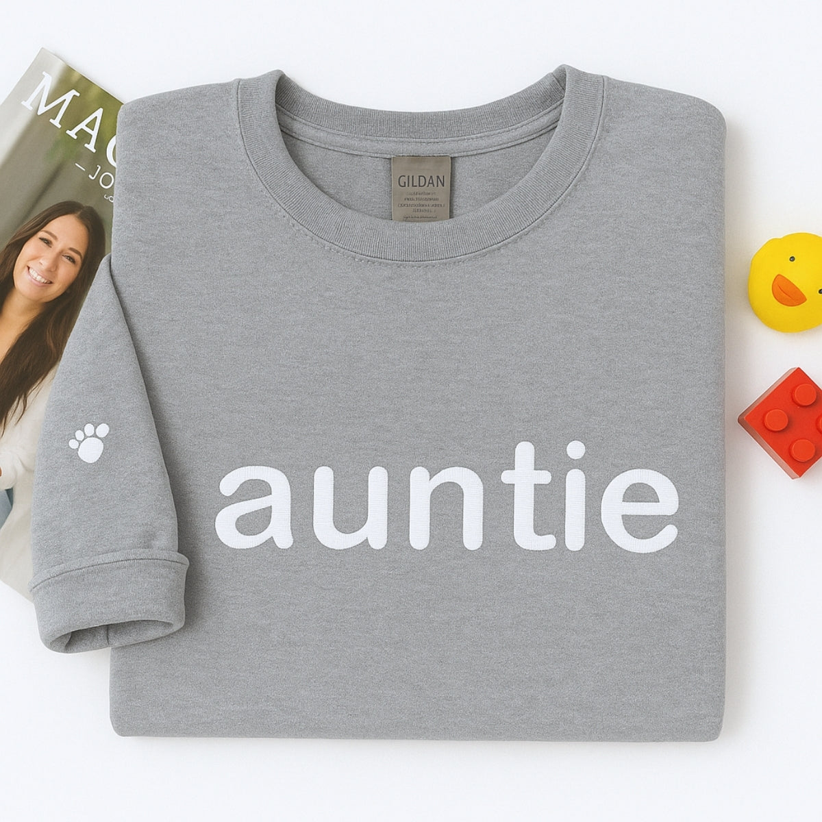 Custom Auntie Embroidered Sweatshirt - Aunt Hoodie with Baby Footprint - New Aunt Gift