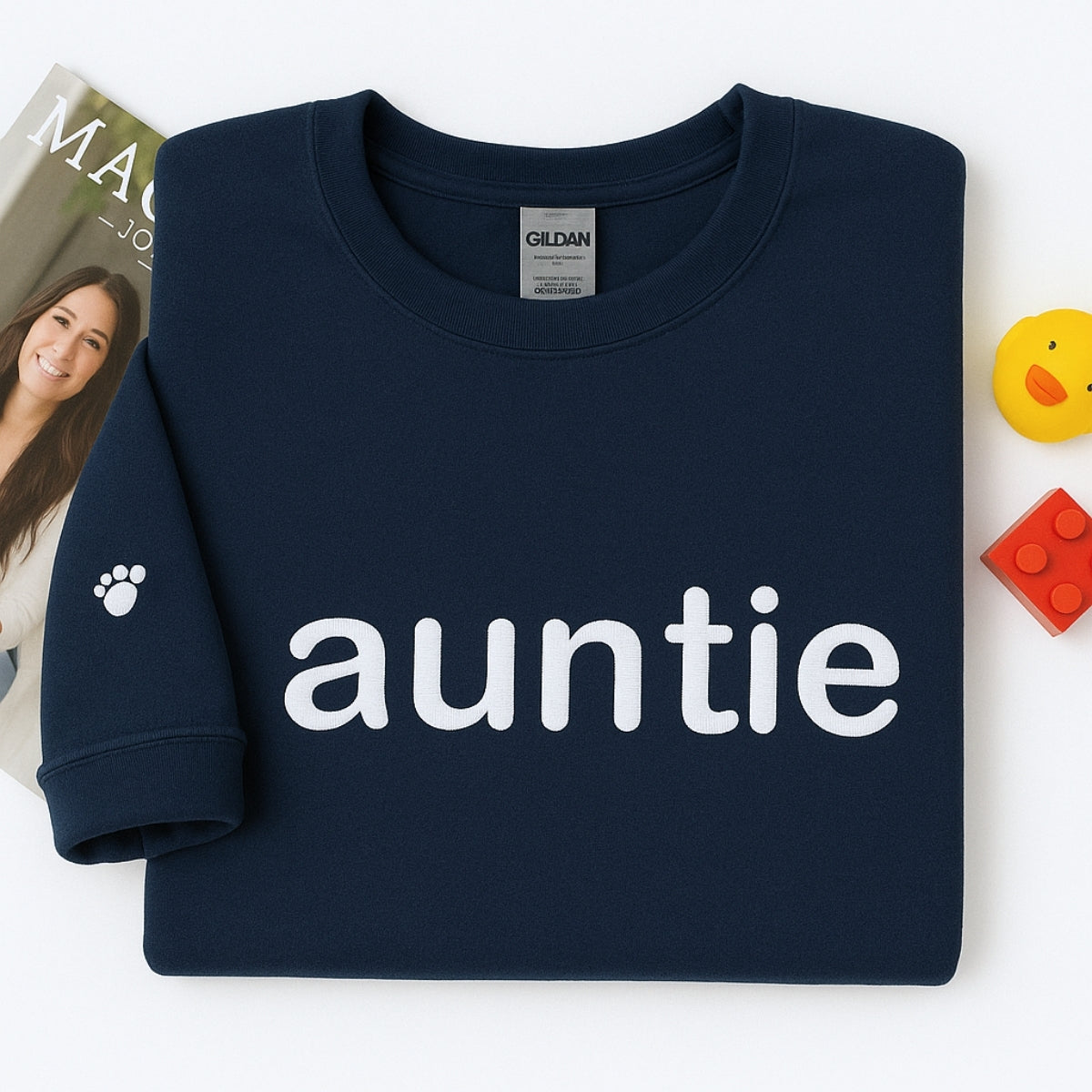 Custom Auntie Embroidered Sweatshirt - Aunt Hoodie with Baby Footprint - New Aunt Gift