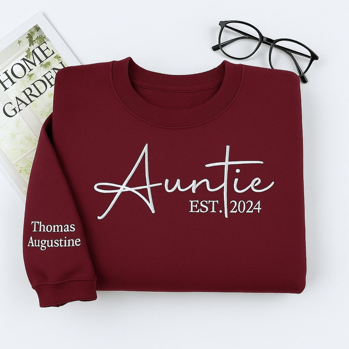 Custom Auntie Embroidered Sweatshirt - Personalized Aunt Hoodie with Kids Names