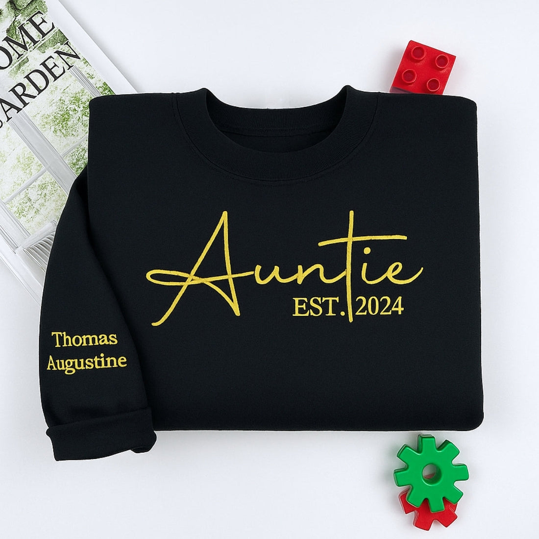 Custom Auntie Embroidered Sweatshirt - Personalized Aunt Hoodie with Kids Names