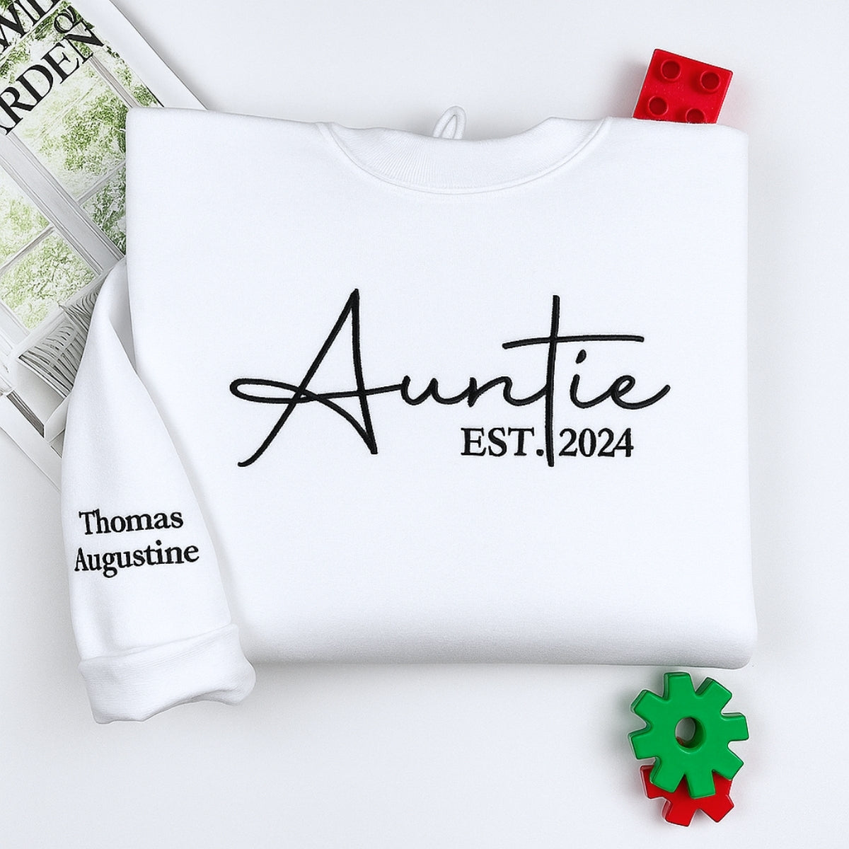 Custom Auntie Embroidered Sweatshirt - Personalized Aunt Hoodie with Kids Names
