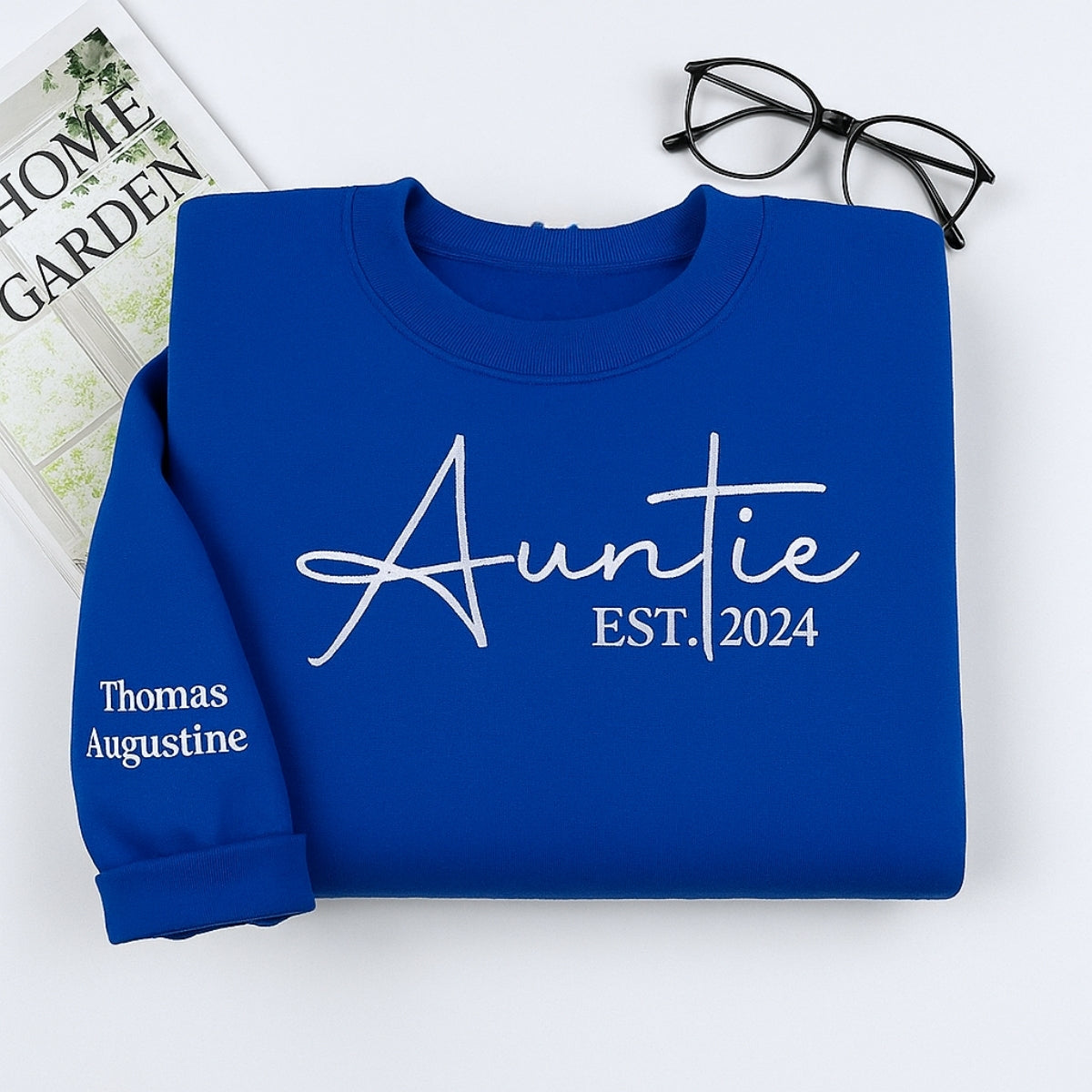 Custom Auntie Embroidered Sweatshirt - Personalized Aunt Hoodie with Kids Names