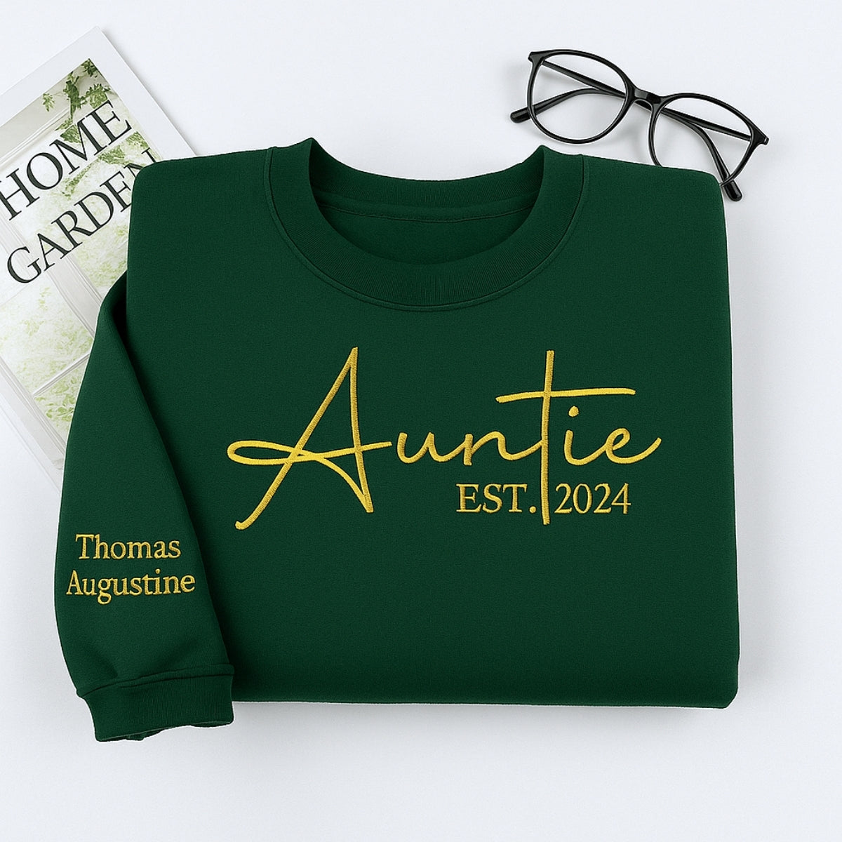 Custom Auntie Embroidered Sweatshirt - Personalized Aunt Hoodie with Kids Names