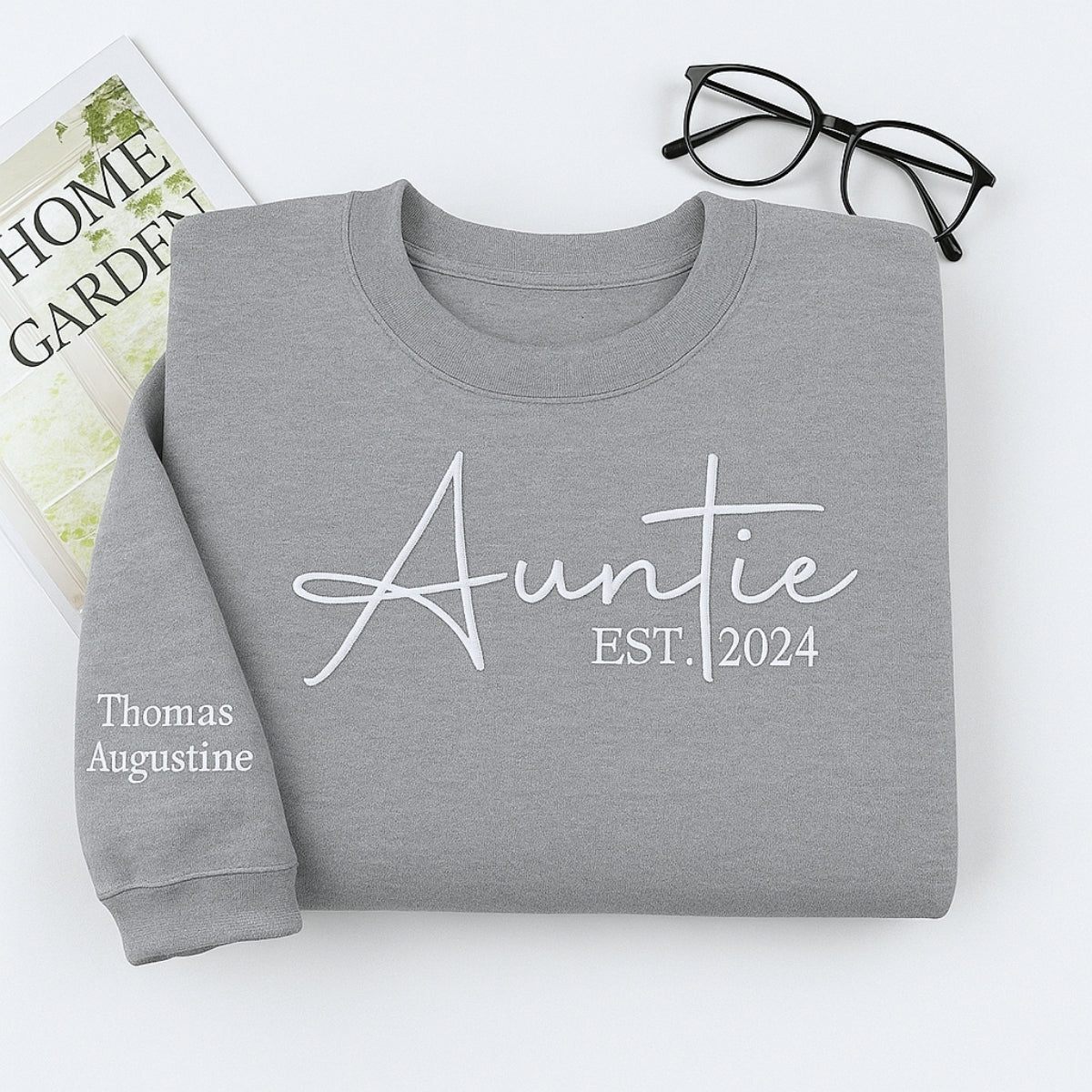 Custom Auntie Embroidered Sweatshirt - Personalized Aunt Hoodie with Kids Names