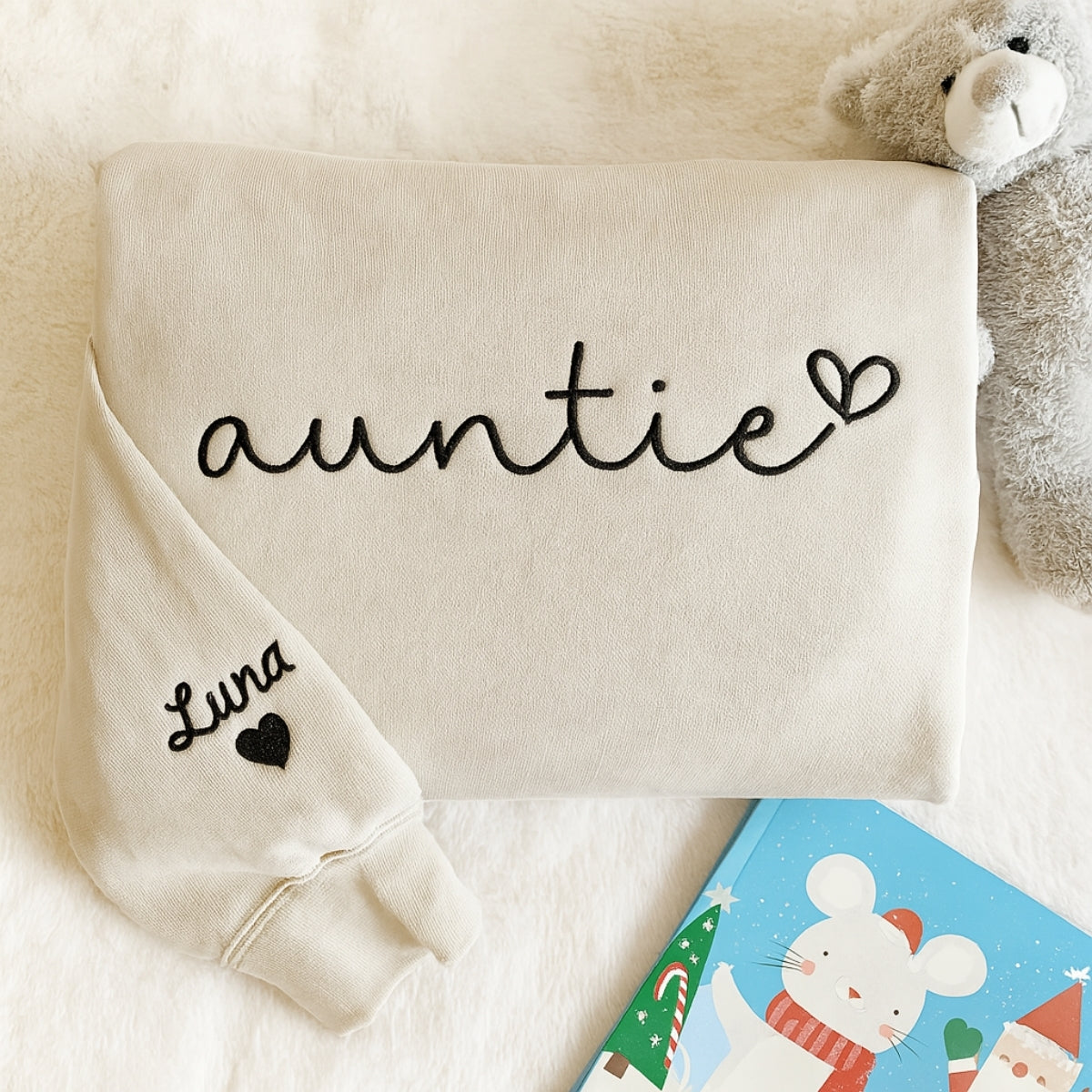 Custom Auntie Embroidered Sweatshirt - Personalized Aunt Hoodie with Niece Name