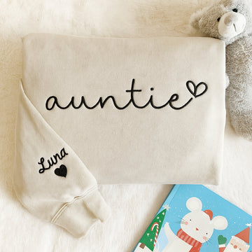 Custom Auntie Embroidered Sweatshirt - Personalized Aunt Hoodie with Niece Name