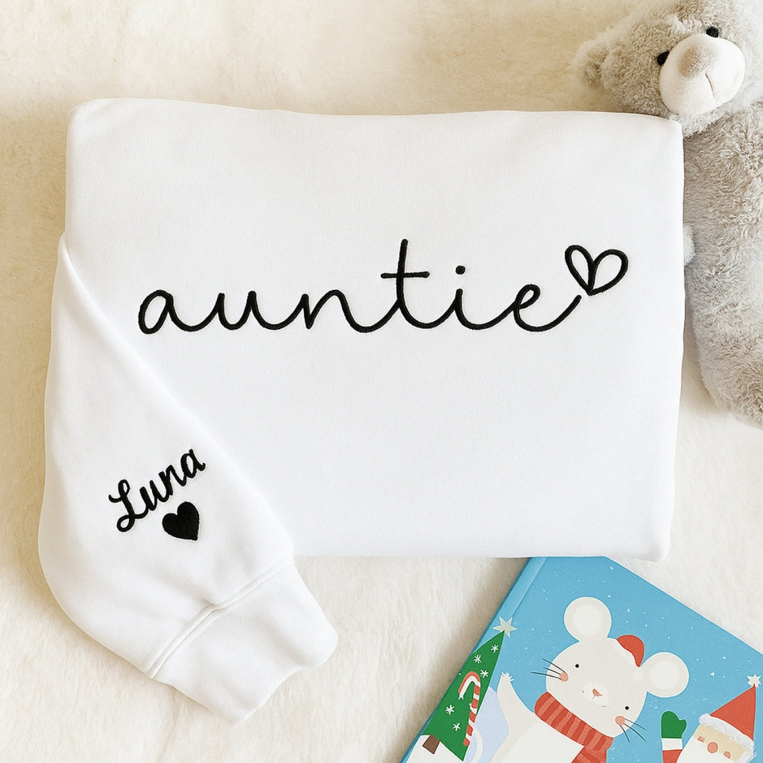 Custom Auntie Embroidered Sweatshirt - Personalized Aunt Hoodie with Niece Name