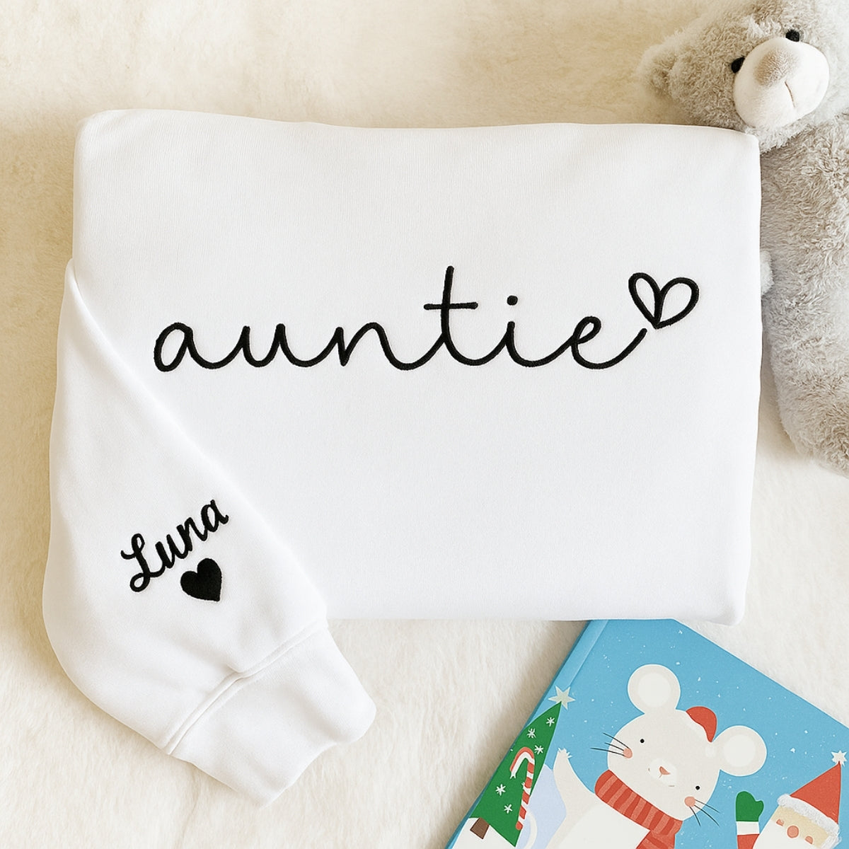 Custom Auntie Embroidered Sweatshirt - Personalized Aunt Hoodie with Niece Name