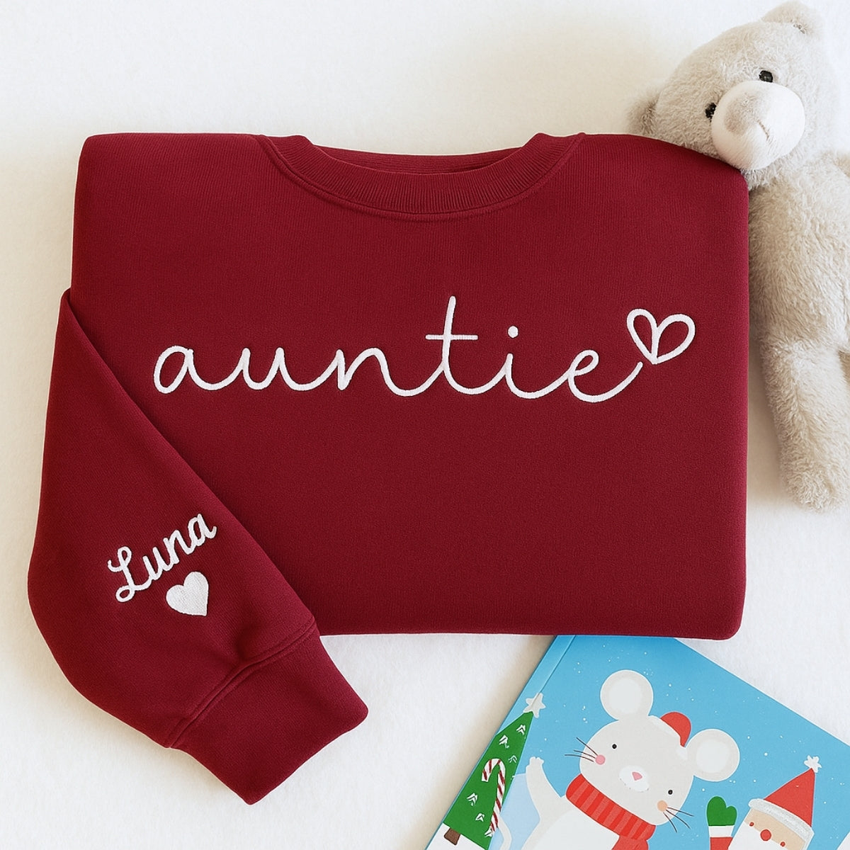 Custom Auntie Embroidered Sweatshirt - Personalized Aunt Hoodie with Niece Name