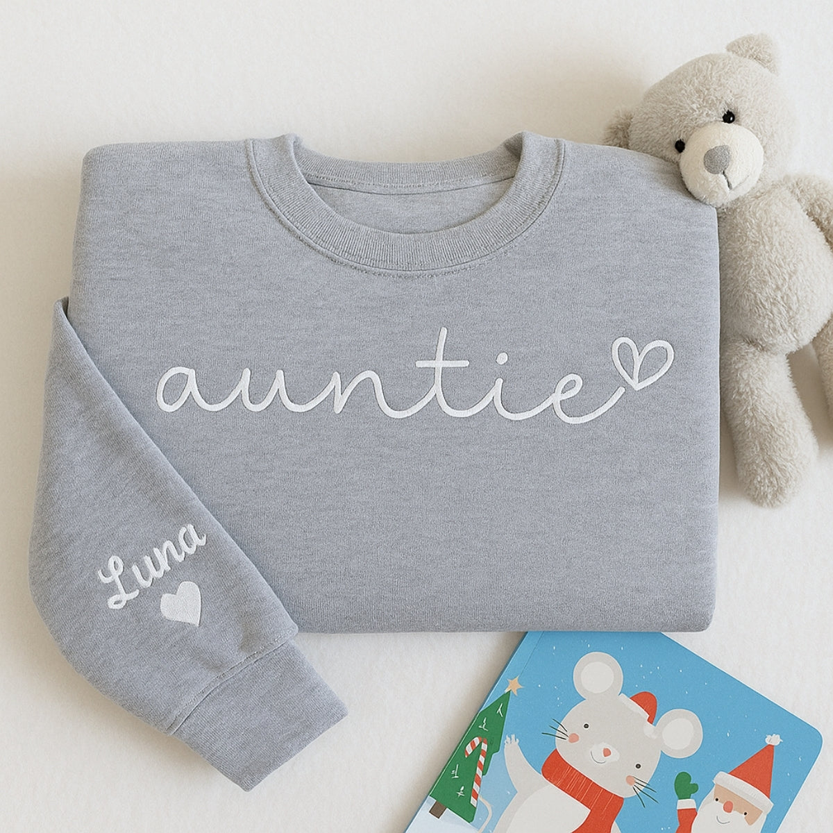Custom Auntie Embroidered Sweatshirt - Personalized Aunt Hoodie with Niece Name