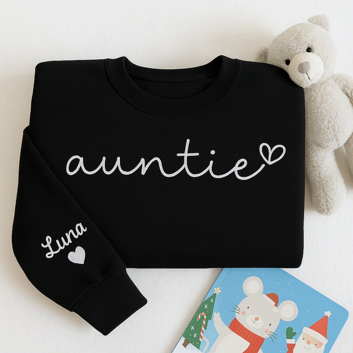 Custom Auntie Embroidered Sweatshirt - Personalized Aunt Hoodie with Niece Name