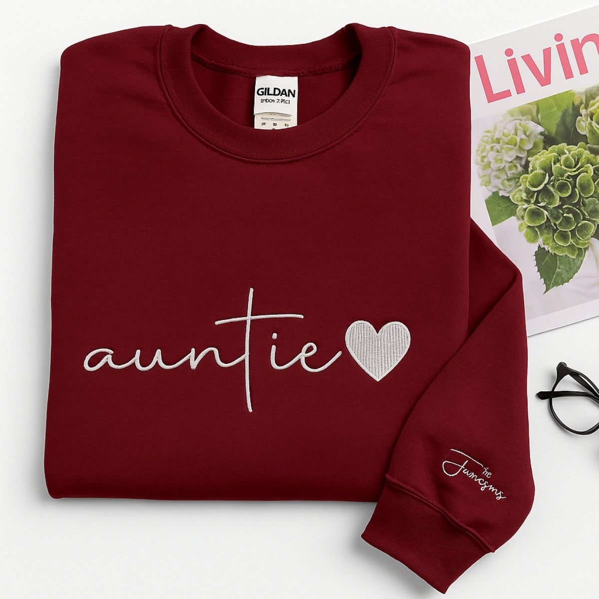 Custom Auntie Embroidered Sweatshirt - Personalized Aunt Hoodie with Niece Name