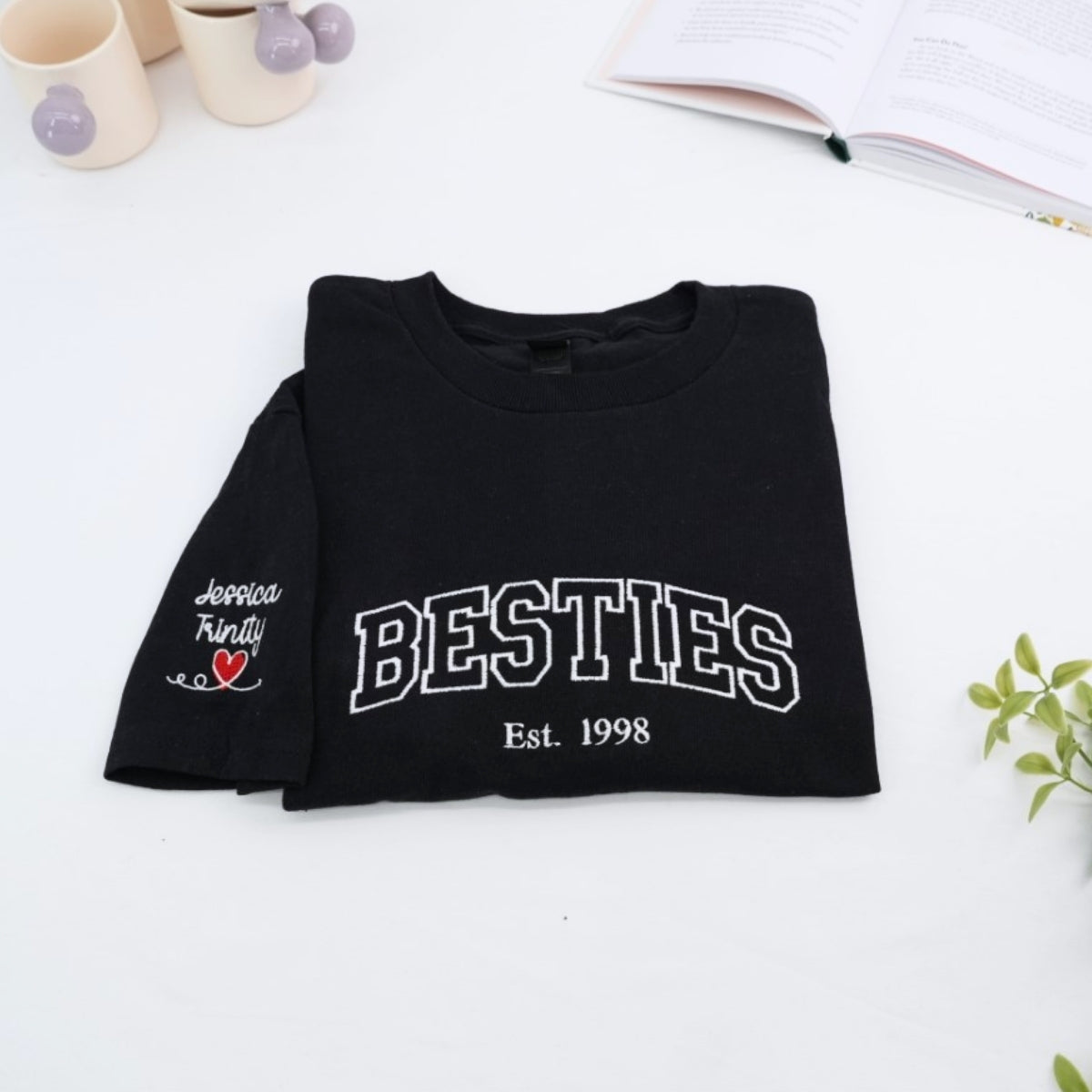 Besties Custom Embroidered T-Shirt - Varsity Style Best Friends Personalized Gift