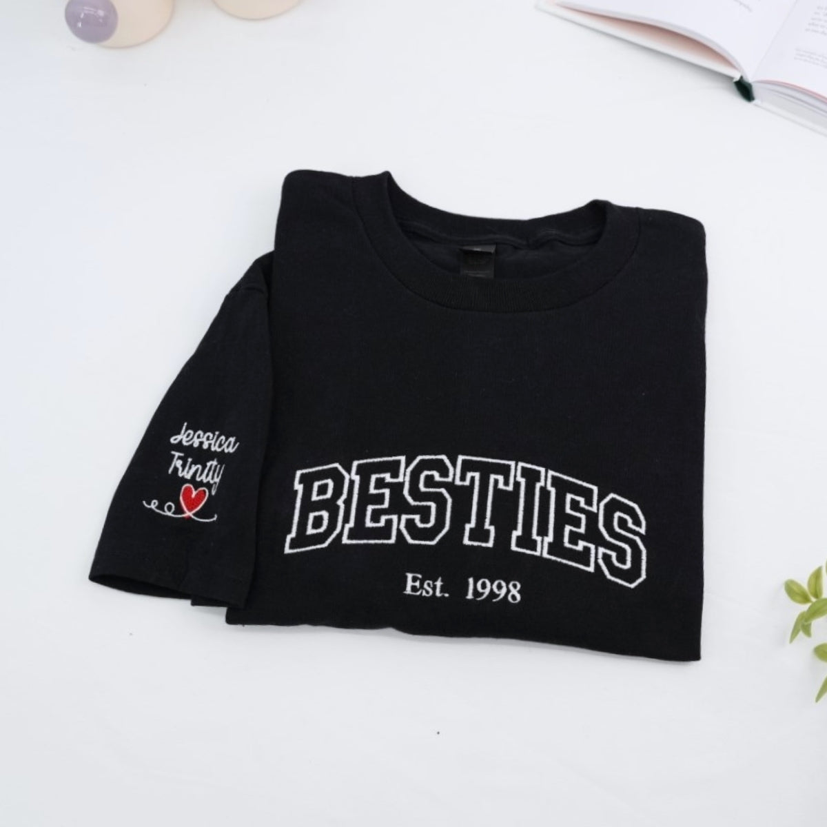 Besties Custom Embroidered T-Shirt - Varsity Style Best Friends Personalized Gift