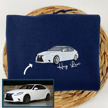Custom Car Portrait Embroidered Sweatshirt - Personalized Text Hoodie - Car Lover Gift